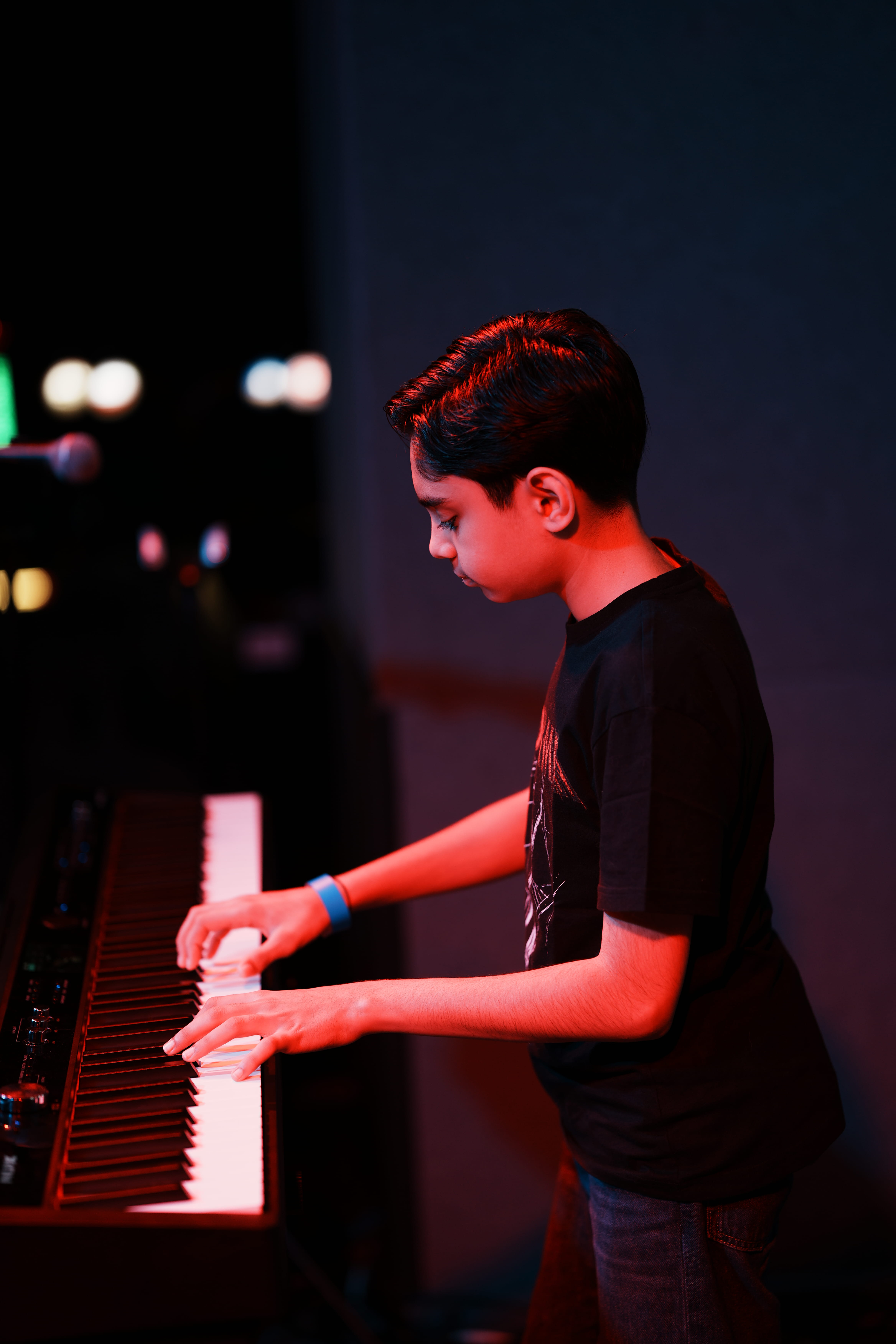 Viaan Ghorpade performing piano at Mercedes Benz Centre in Dubai